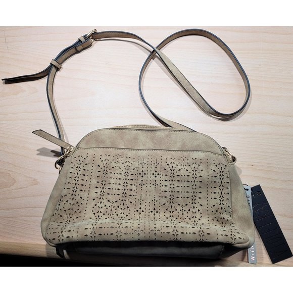 New Violet Ray Purse Tan Faux Leather Lasercut Crossbody Shoulder Bag - Picture 1 of 10